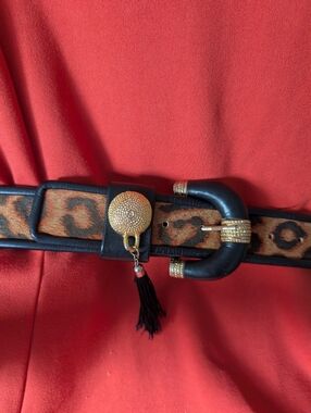 Leopard Print Tassel Belt with Gold Accents - Black & Brown